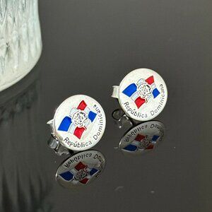 Dominican Republic Earrings S925 Sterling Silver Handmade Ear Stud